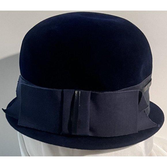 Vintage Cloche Hat PeachBloom Velour Merrimac Body Imported Fur Blue Size 22 main image 4